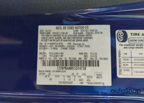 2014 Ford Mustang V6 from USA, damaged, VIN 1ZVBP8AM0E5314758